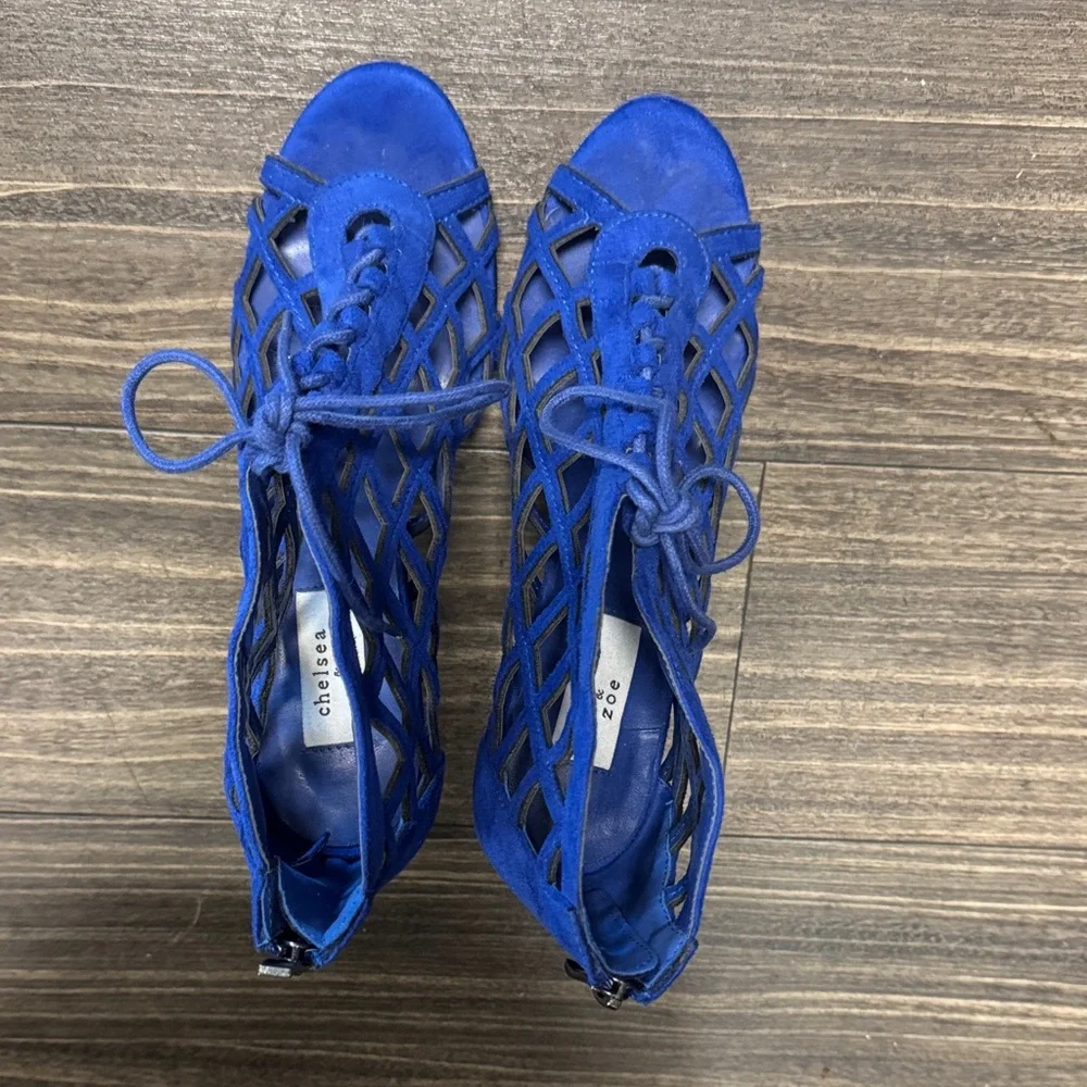 Chelsea & Zoe Royal Blue Lace-Up Heels - Picture 5 of 5